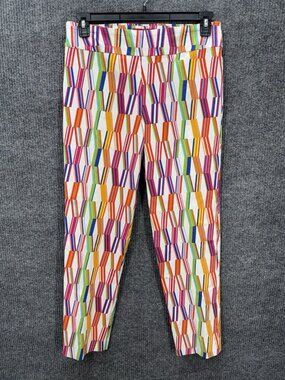 Krazy Larry Pants Womens 12 Rainbow Sticks Pull On Ankle Stretch Ponte Geometric